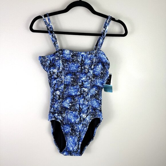 Swim Solutions One-Piece Swimsuit Sz 10 Blue Animal Print Tummy Control NWT - Picture 4 of 9